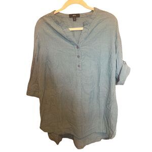 Ellos Striped Button-Up Plus Size Breezy Cotton Henley Tunic M 14-16‎